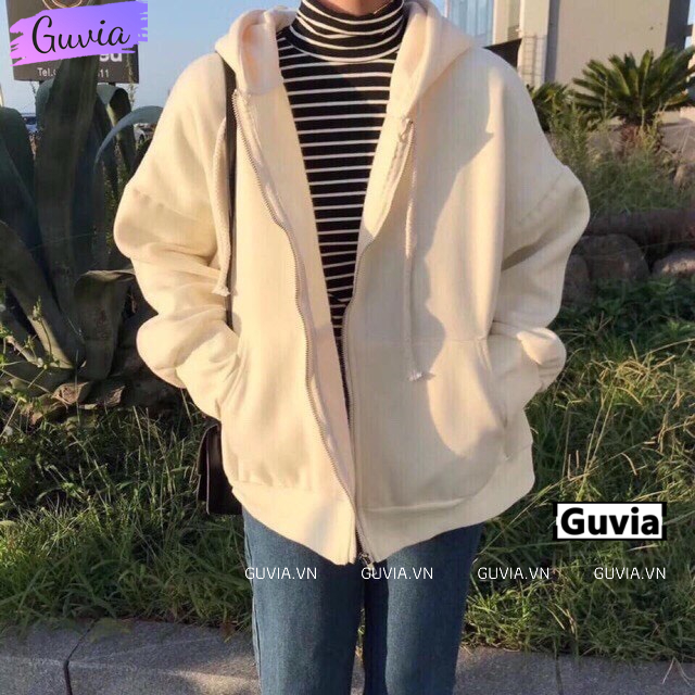 Áo khoác nỉ Trơn PE Dây Kéo hoodie form rộng Ulzzang Unisex áo nỉ nam nữ AN2 Guvia