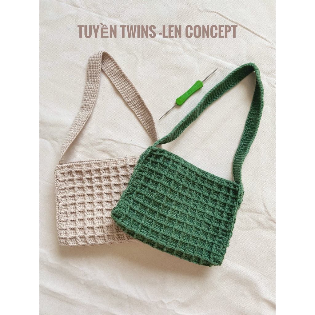 Túi len handmade  - Họa tiết ô vuông xinh xắn