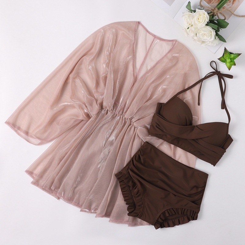 Bộ Đồ Bơi Hai Mảnh Phối Lưới Màu Sắc Trơn Thời Trang Mùa Hè Quyến Rũ Cho Nữ