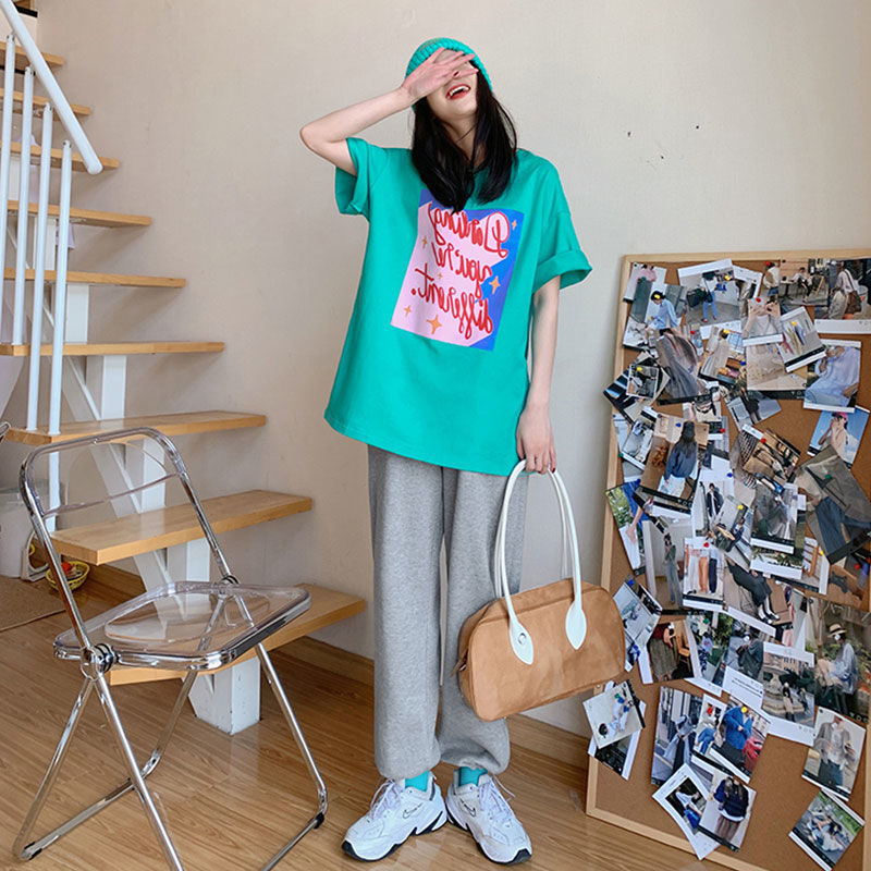 Áo thun ngắn tay cổ tròn dáng rộng thời trang dành cho nữ