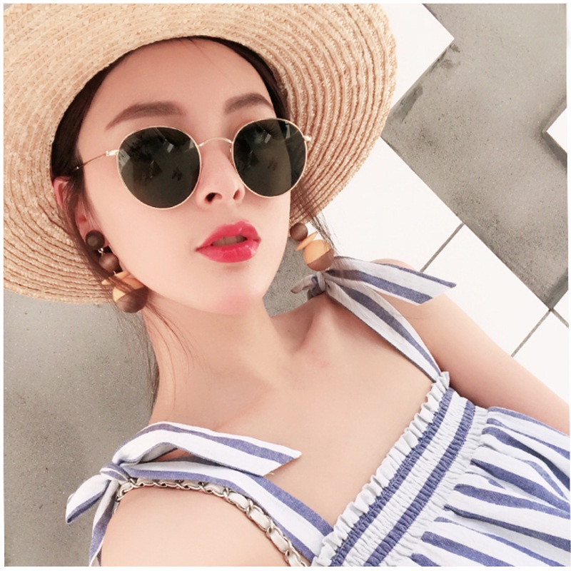 Kính Mát Chống Tia UV400 Tròng Vuông/Tròn Bằng Kim Loại Thời Trang Cho Nữ