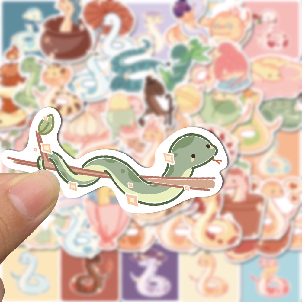 Bộ 50 Miếng Dán Trang Trí Laptop Chống Thấm Nước Hình Rắn Hoạt Hình Dễ Thương