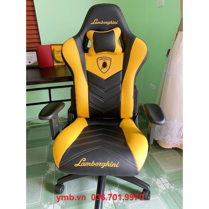 Ghế Gaming Lamboghini xoay ngả lưng 180 độ chỉnh cao thấp ghế gaming stream văn phòng - Màu Vàng