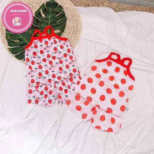 Quần áo trẻ em, Set bộ 2 dây mùa hè Xu Xu Kids cho bé gái chất cotton có lỗ thông hơi siêu mát size từ 6 đến 18kg