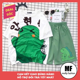 Set đồ unisex Klong Pokemon, gồm quần cartoon kèm áo thun nam form rộng tay lỡ Molly Fashion