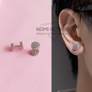 Bông tai cục tạ tròn viền dày có gân phụ kiện trang sức unisex style idol hàn quốc khuyến mãi