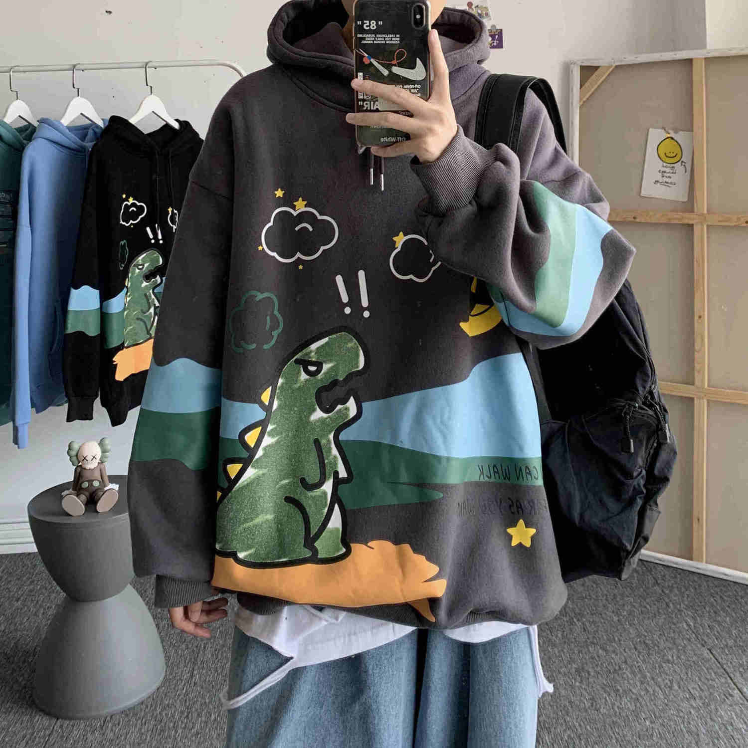 Áo Hoodie Dáng Rộng In Họa Tiết Hoạt Hình Phong Cách Hip Hop Dành Cho Cặp Đôi | BigBuy360 - bigbuy360.vn