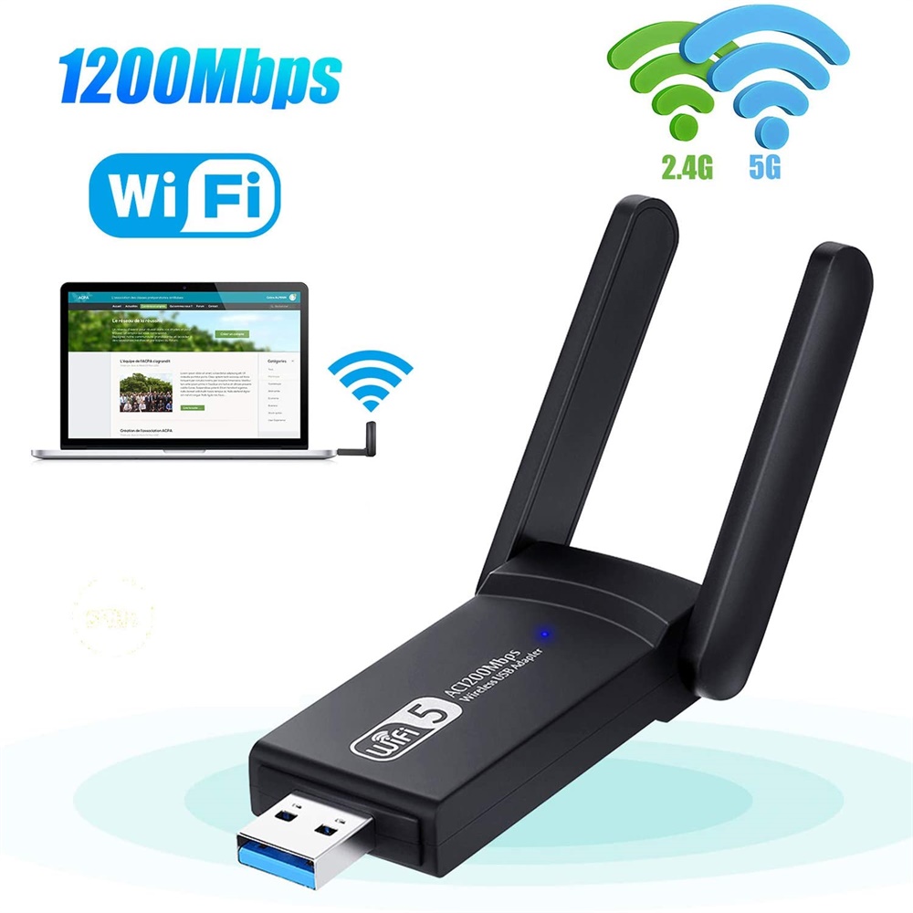 Usb phát sóng Wifi không dây 1200Mbps 2.4G / 5G Hz 802.11AC cho PC Laptop
