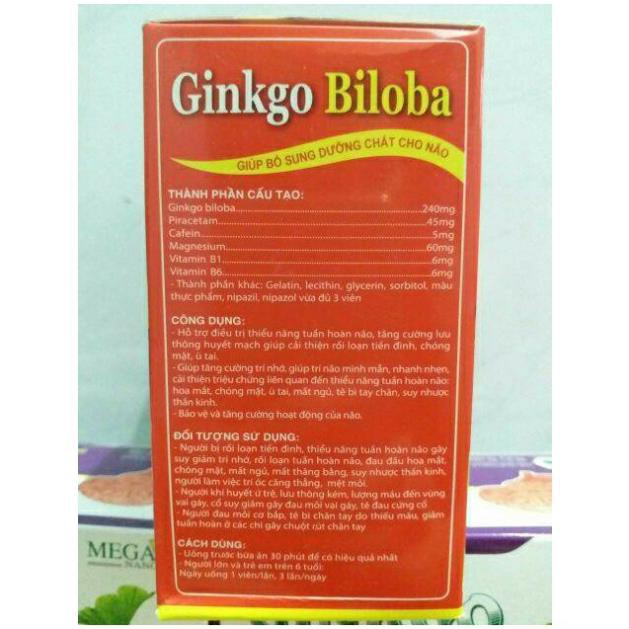 Ginkgo Biloba 240mg Bổ Sung Dưỡng Chất Cho Não Hộp 100 viên.