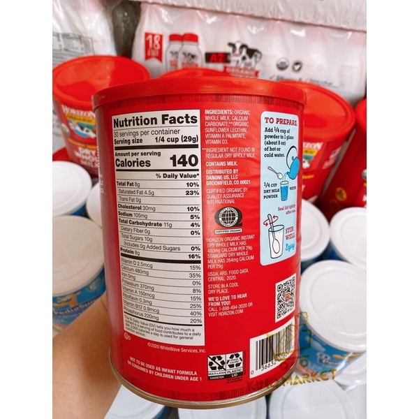 10/24 Bill Mỹ Bay Air Horizon Organic Sữa tươi dạng bột 870g