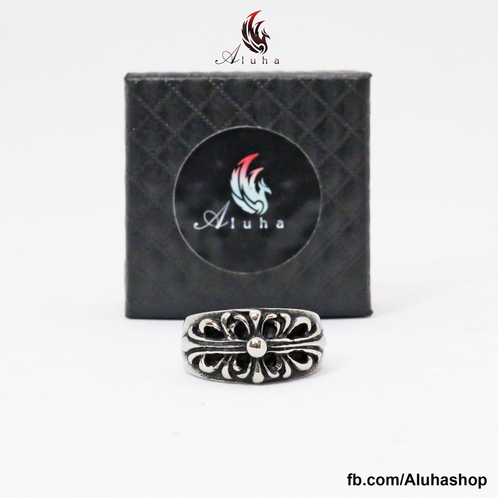 Nhẫn Titan không rỉ Chrome Heart tinh xảo họa tiết hoa thập giá Floral Cross - R096 - Aluha