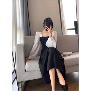 (KÈM ẢNH THẬT) ĐẦM MIDI ĐEN PHỐI TAY VOAN TRẮNG ☺️☺️