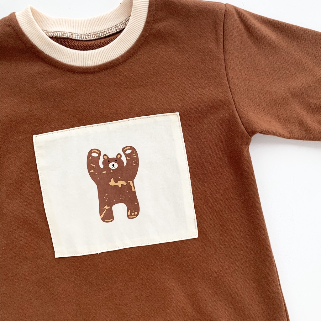 Áo liền quần tay dài họa tiết chú gấu hoạt hình xinh xắn dành cho bé từ 0-2 tuổi