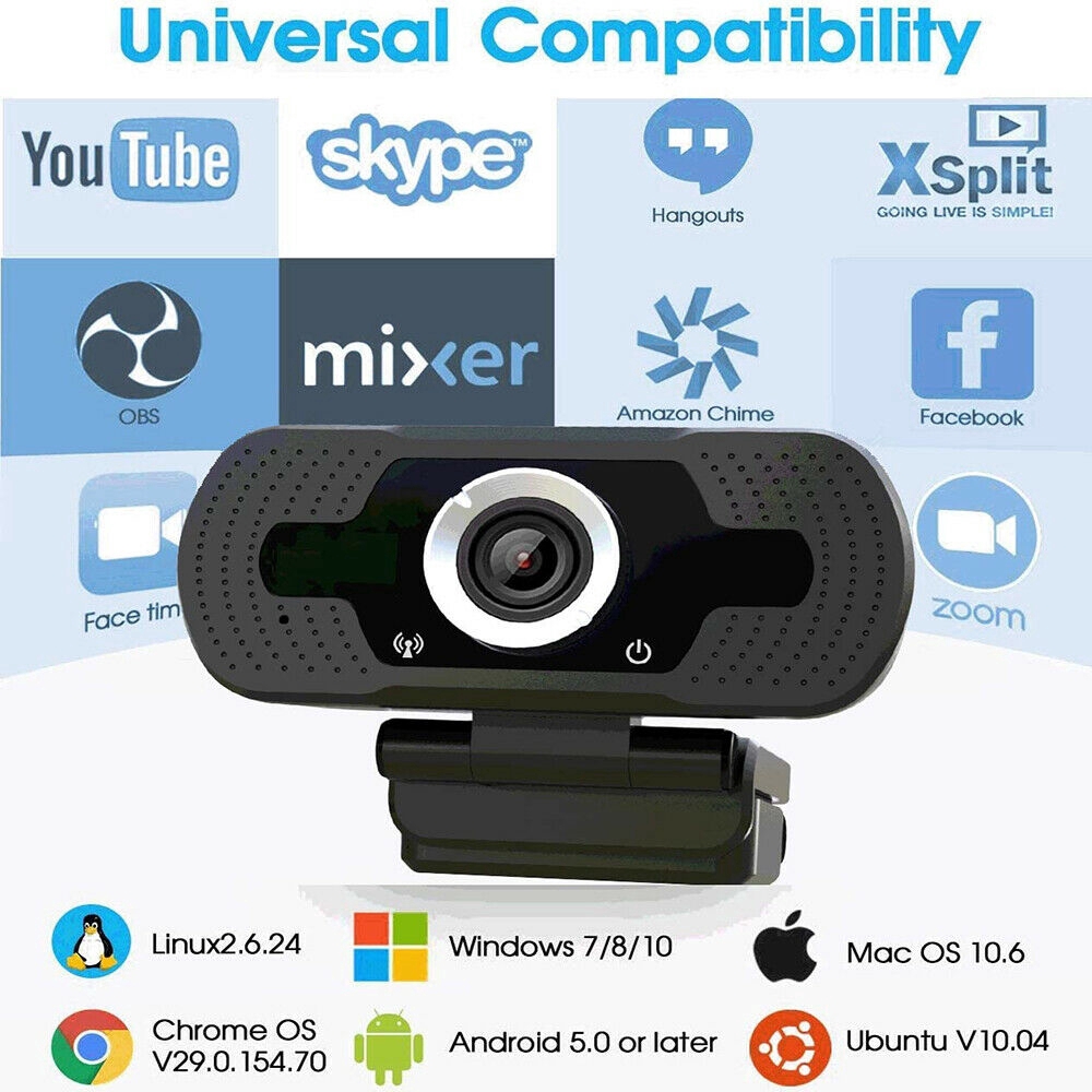 Webcam 1080P góc HD rộng 130° cắm USB kèm Microphone 1920 x 1080p cho máy tính để bàn/máy tính xách tay/TV