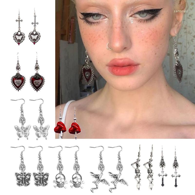 Bộ 9 Khuyên Tai Hình Trái Tim/Bướm/Đầu Lâu/Chữ Thập Cổ Điển Cho Nam Và Nữ