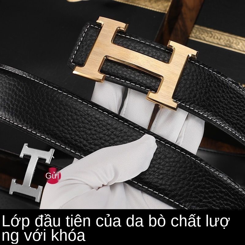 Thắt lưng Hermès nam da bò lớp trên quần công sở họa tiết cá sấu thường trơn H khóa