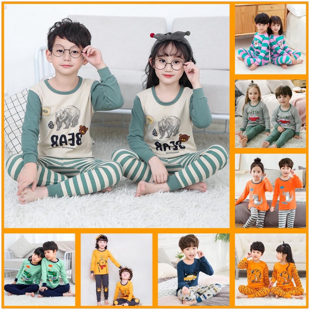Bộ đồ ngủ chất liệu cotton in họa tiết động vật hoạt hình cho bé cao từ 100-150cm