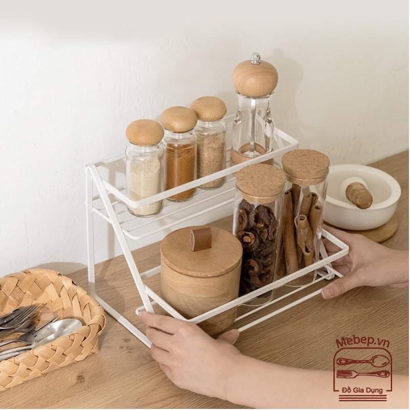 Kệ đựng gia vị hai tầng nghệ thuật bằng sắt sơn tĩnh điện
