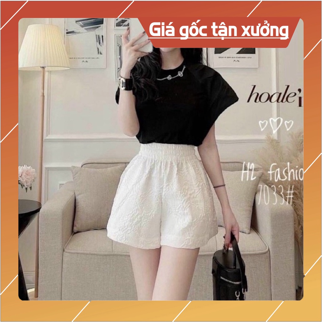 Quần Short Nữ Ống Rộng Lưng Cao Cạp Thun Chun Có Túi In Phồng Hoa Nổi - Quần Đùi Nữ Mặc Ở Nhà Đi Ngủ Thể Thao Đi Biển