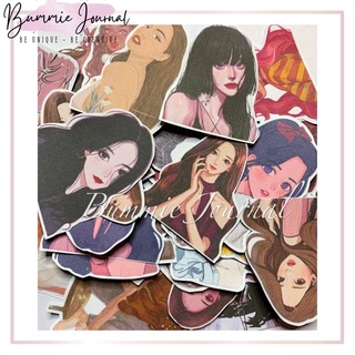 Set 8 sticker cô gái design nhiều phong cách trang trí sổ journal