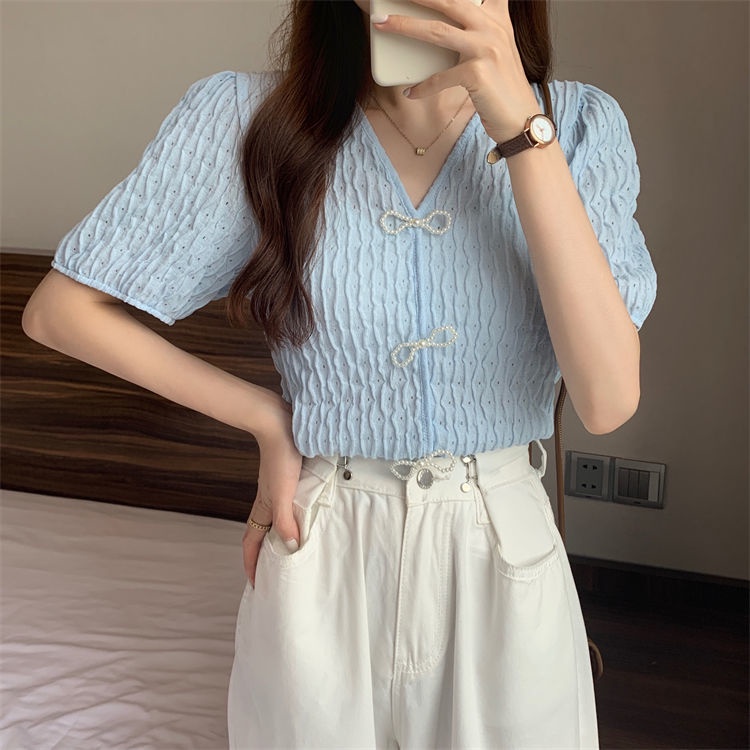 Áo Dệt Kim Phối Nơ Thời Trang Mùa Hè Cho Nữ