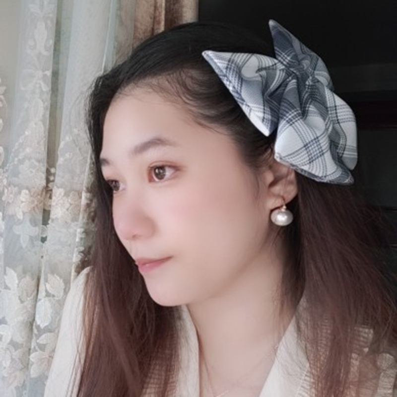 Kẹp tóc mỏ vịt đính nơ họa tiết sọc ca rô phong cách Hàn Quốc xinh xắn thời trang