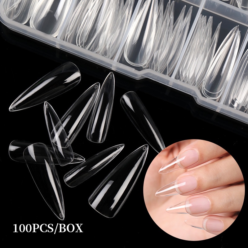 Hộp 100 Móng Tay Giả Trong Suốt Hình Giọt Nước/Kim Cương/Quả Bóng