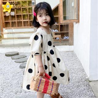 Đầm xòe chấm bi tay phồng xinh xắn dành cho bé gái