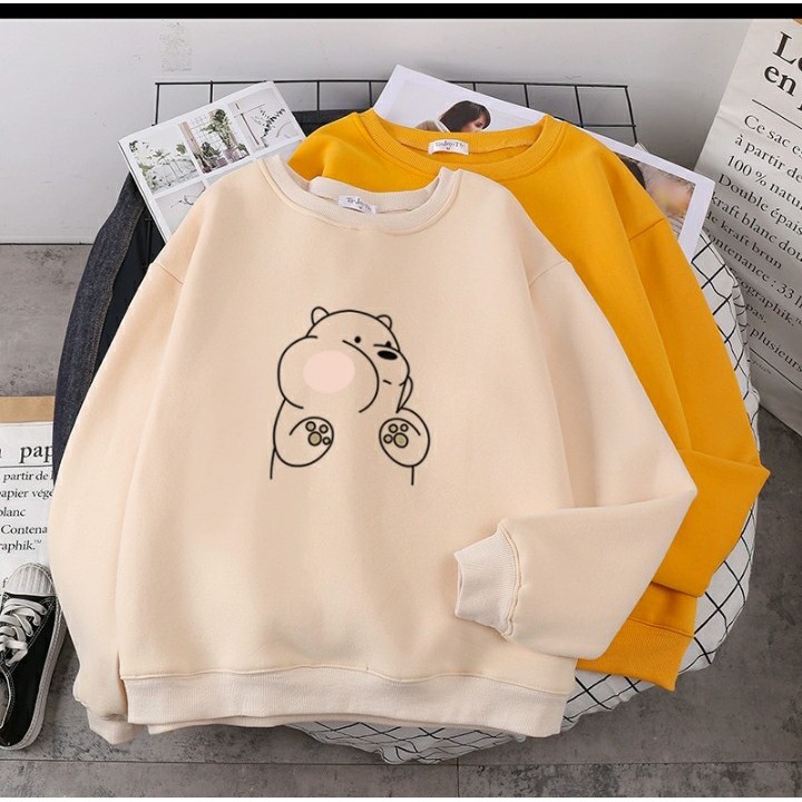 Áo nỉ cổ tròn bo tay gấu béo chất nỉ da cá dày siêu ấm 59