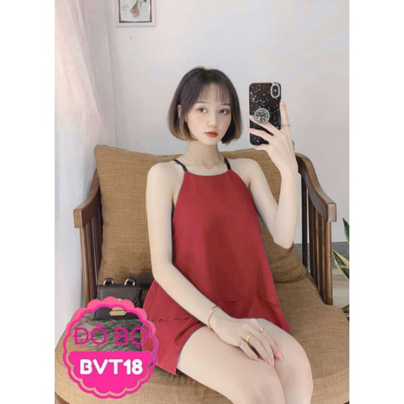 Đồ Bộ Nữ Kiểu Cổ Yếm Quần Đùi Vải Voan Mát  Mặc Nhà