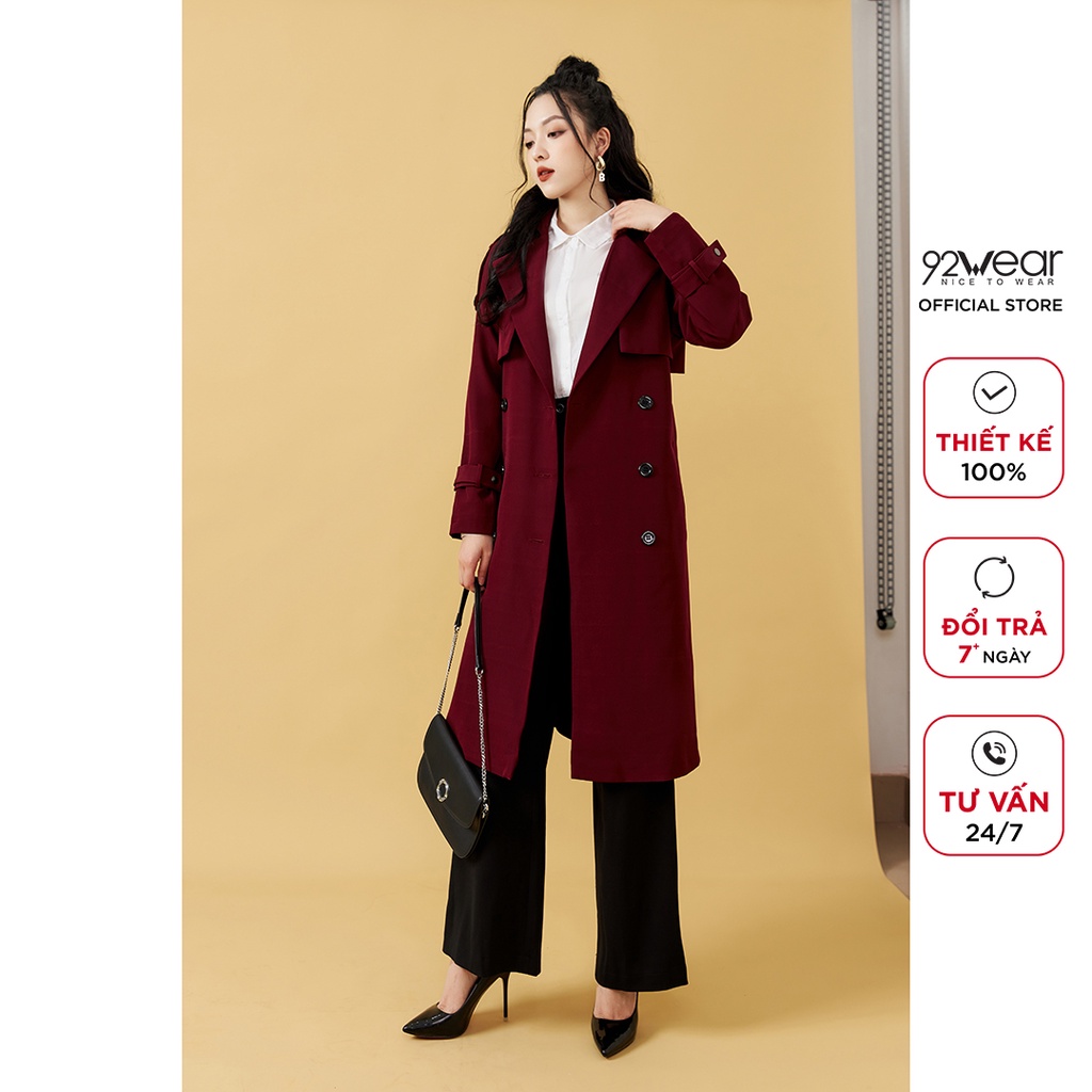 Áo khoác măng tô nữ dáng dài 92WEAR, phong cách Hàn Quốc KOA1737