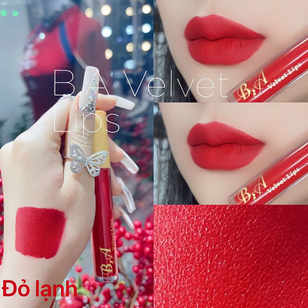 [02 Đỏ Lạnh] Son Kem Lì Nắp Vàng Cao Cấp B.A Màu Đỏ Lạnh