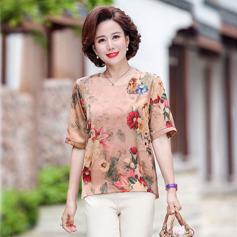 Áo Thun Tay Ngắn Dáng Rộng In Họa Tiết Độc Đáo Thời Trang Mùa Hè Cho Nữ Trung Niên