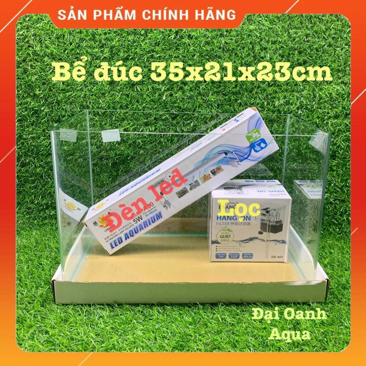 { RẺ VÔ ĐỐI } Bể Cá Kính Đúc 35cm Mini Kèm Đèn Lọc, Dài 35cm Rộng 21cm Cao 23cm - Bể Cá Cảnh Mini