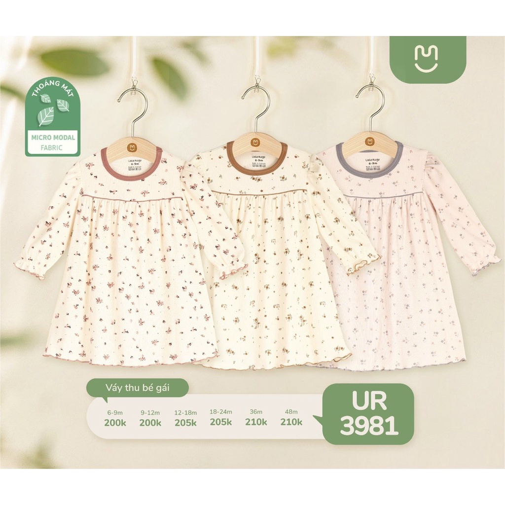 UR 3981. Váy bé gái Ualarogo 6 tháng - 4 tuổi vải modal fabric co giãn thoán mát cổ tròn tay lỡ siêu xinh