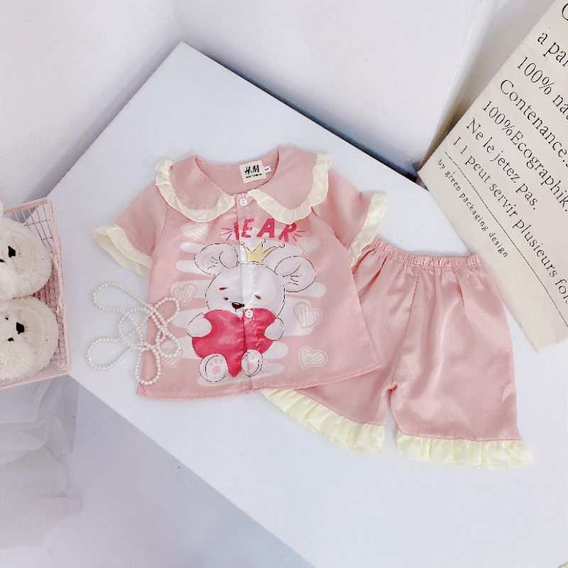 Bộ đồ pizama đùi mặc nhà cho bé, chất liệu lụa hàn