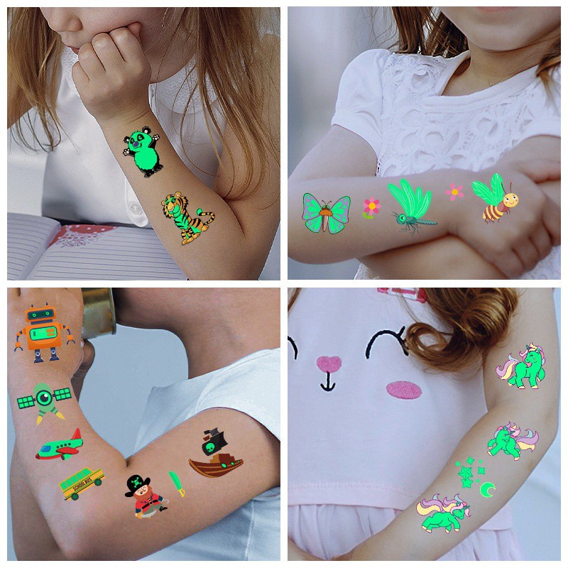 Miếng dán hình xăm hoạt hình phát quang chống thấm nước cho bé