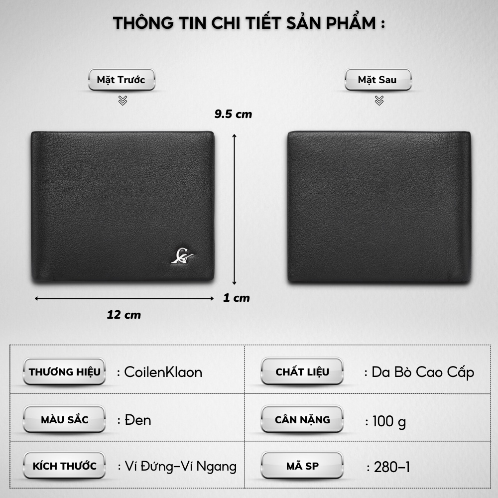 Ví Ngắn Nam Cao Cấp CoilenKlaon,Chất liệu da bò nhập khẩu,Ví da nam dáng đứng đựng tiền và thẻ mini nhỏ gọn- 𝑰𝑩𝑨𝑮