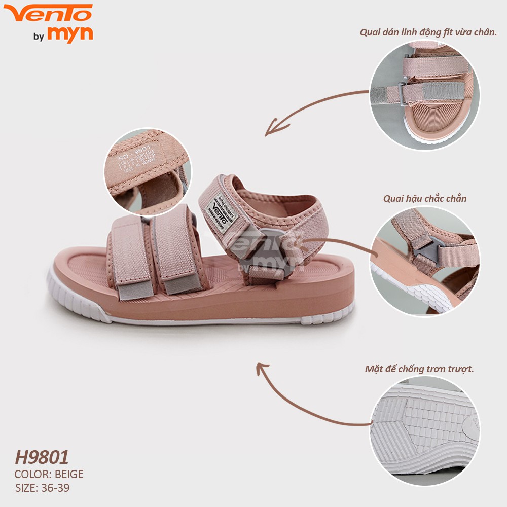 [Freeship] Sandal Vento Nữ H9801 Màu Hồng nhạt (Be) - 3 quai dán