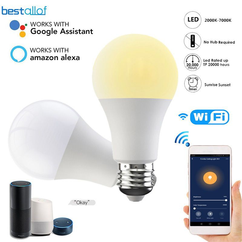 GOOGLE Bóng Đèn Thông Minh 15w Điều Khiển Bằng Giọng Nói óng đèn thông minh Wifi điều khiển App Tuya/ Smart life, Google Home& Alexa BEST