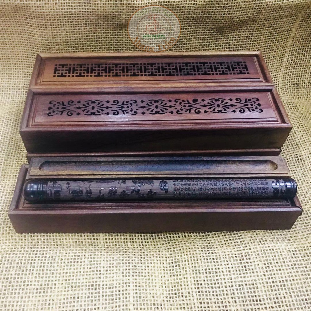 Bộ Ba Món Bằng Gỗ Mùn gồm Hộp lớn+Đế cắm nhang + Ống khắc CNC cao cấp - Đường nét tinh sảo, tiện lợi sử dụng- Tanu Store