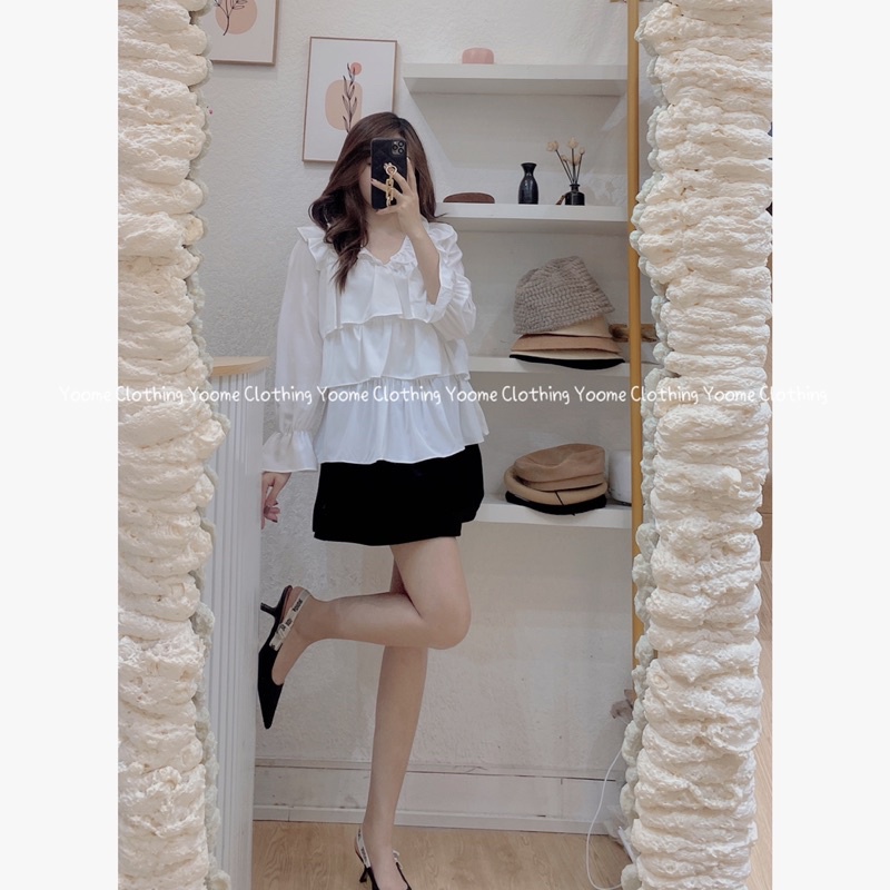 Áo sơ mi babydoll viền bèo tiểu thư chất bol lụa mềm mát cho nữ YoomeClothing ( ảnh thật tại shop )
