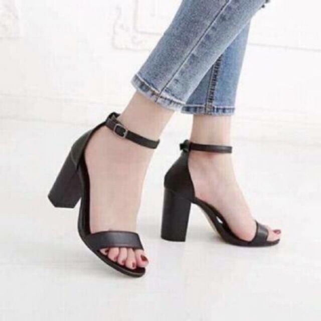 Giày sandal cao gót quai ngang đơn giản 7p GN