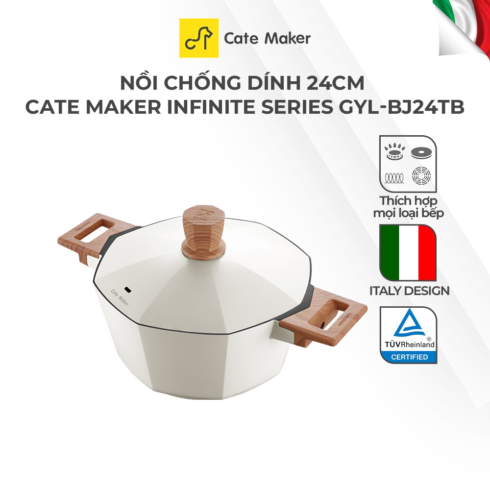 Nồi chống dính bát giác Cate-Maker INFINITE SERIES GYL-BJ24TB, size 24cm, thiết kế thông minh, dùng cho bếp từ
