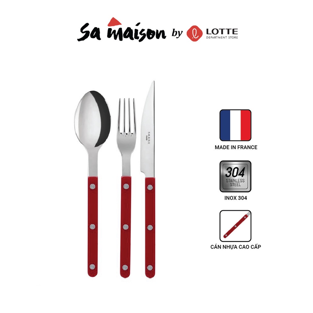 [Bán lẻ] Thìa súp, Dao, Dĩa Sa Maison Sabre - Màu đỏ