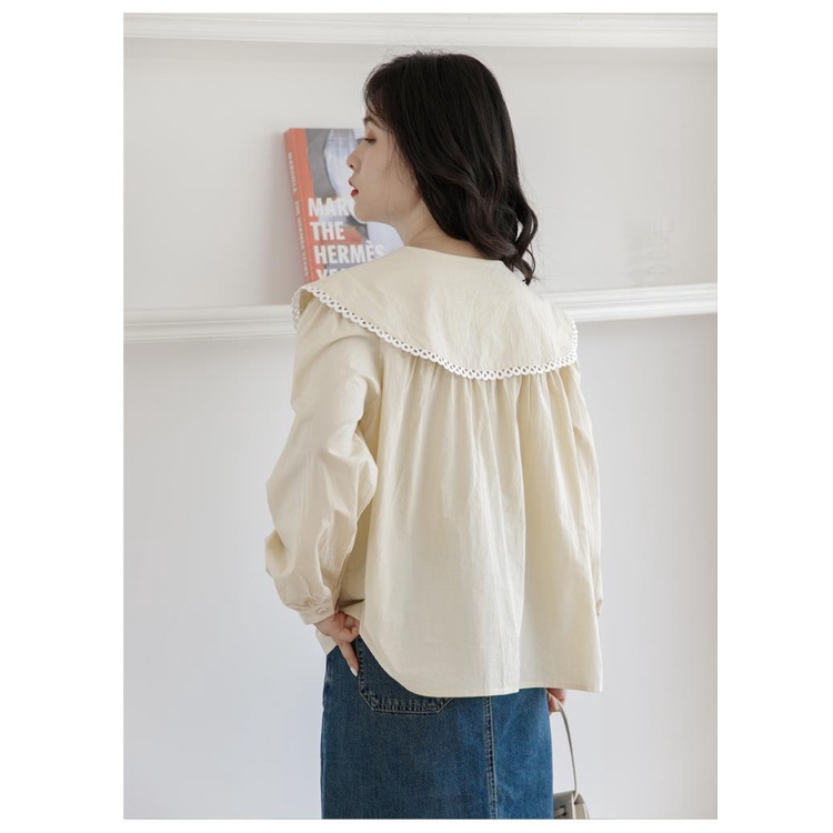 Áo Sơ Mi Tay Phồng Cổ Bẻ Phong Cách Retro Pháp Cho Nữ