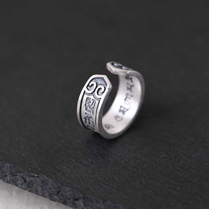 Nhẫn bạc 925 cho phụ nữ phong cách dân tộc có thể điều chỉnh được đồ trang sức cổ điển