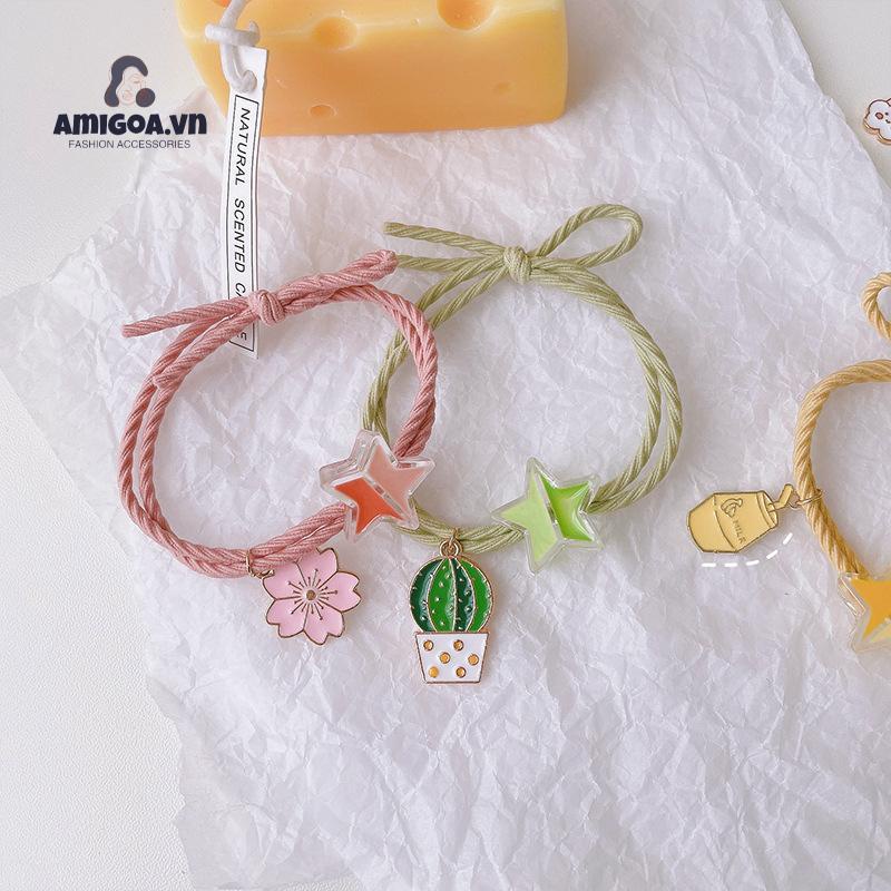 ✨✨Dây Cột Tóc Co Giãn Phối Dây Xích Họa Tiết Ngôi Sao/Cầu Vồng Hoạt Hình Đáng Yêu