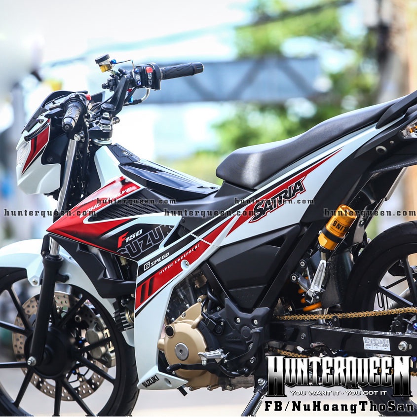 Tem rời cao cấp dán xe Raider FI trắng, phối đỏ đen. Decal bền bỉ, không bay màu