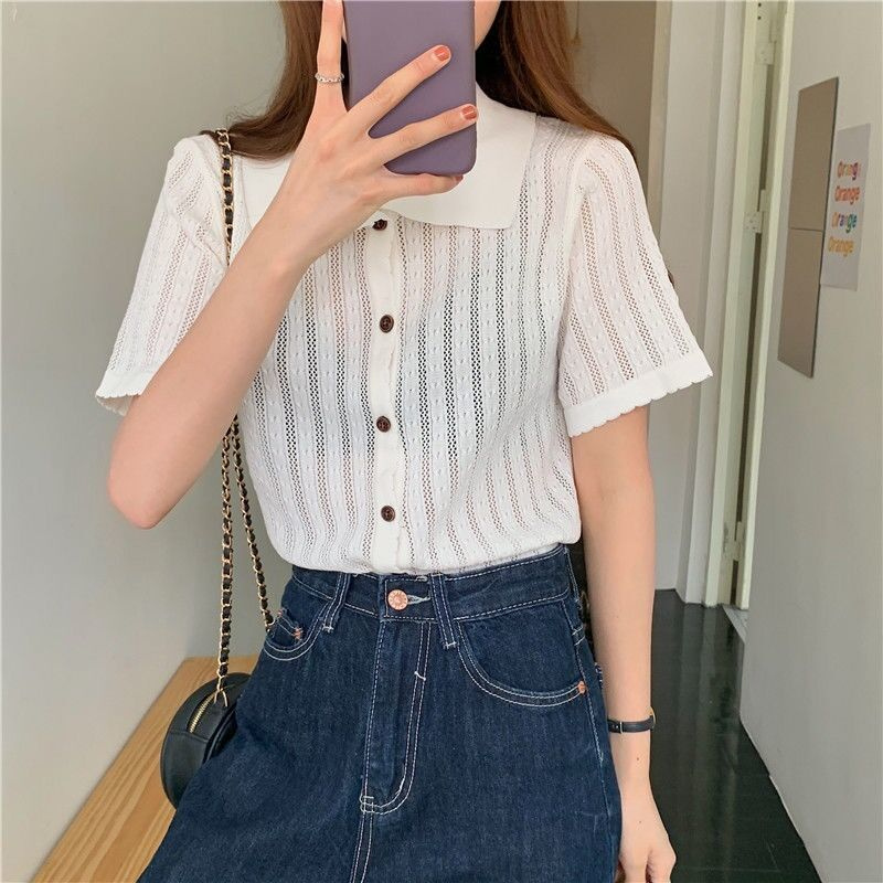 01097 áo polo Tay Ngắn Dáng Rộng Vải Lụa Lạnh Mỏng Thời Trang Mùa Hè Hàng Mới Dành Cho Bạn Nữ 2021 | BigBuy360 - bigbuy360.vn